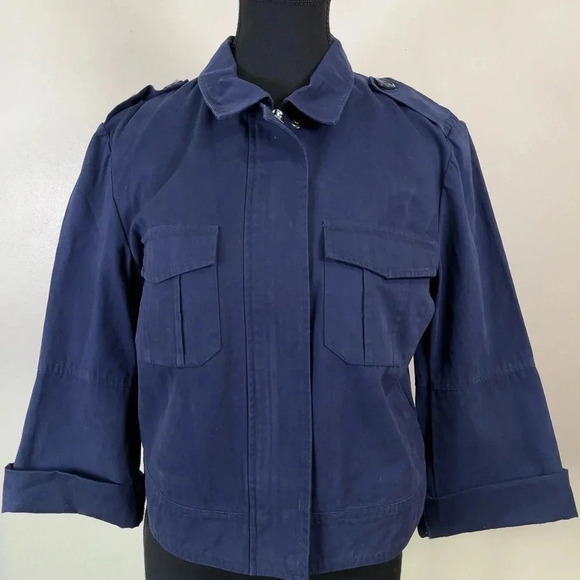 BB  Dakota Cropped Military Blue Zip Cotton Jacket - Picture 2 of 13